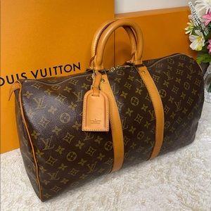 Preloved Authentic KEEPALL BANDOULIERE 45 TRAVEL HAND DUFFEL BAG MONOGRAM